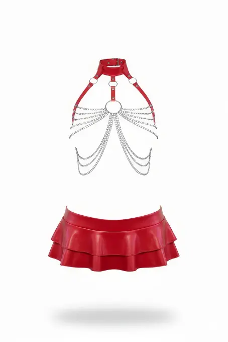 Kırmızı Kadın Kemer Zincir Detaylı Suni Deri - APFT463 - 1