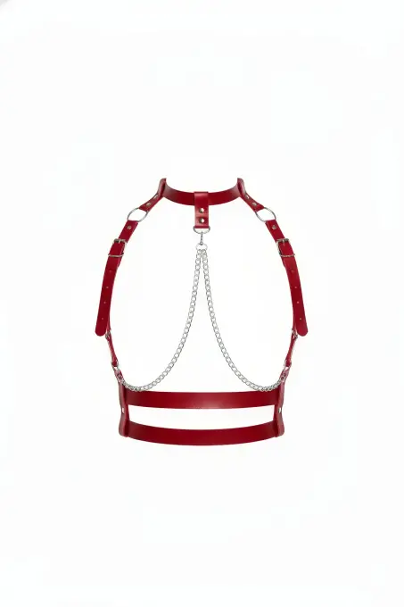 Kırmızı Kadın Kemer Zincir Detaylı Suni Deri Vücut Aksesuarı - APFT824 - 1