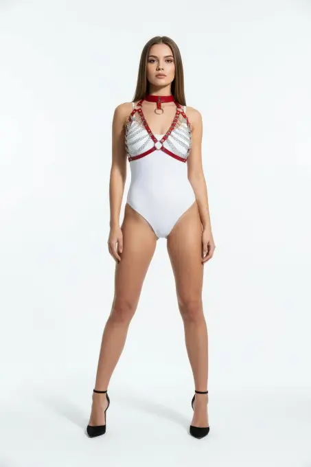 Kırmızı Kadın Kemer Zincir Detaylı Vücut Aksesuarı - APFT945 - 1