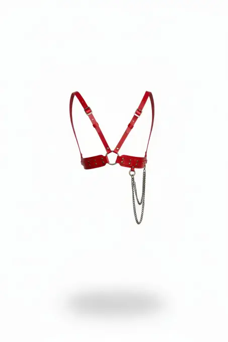 Kırmızı Kadın Kemer Zincir Detaylı Zımbalı Deri Bel Aksesuarı - APFT908 - 1