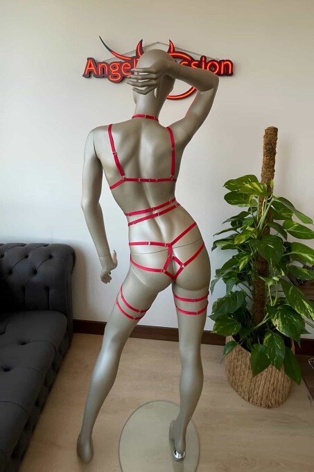 Kırmızı Lastik Seksi Body Harness Takım - 7