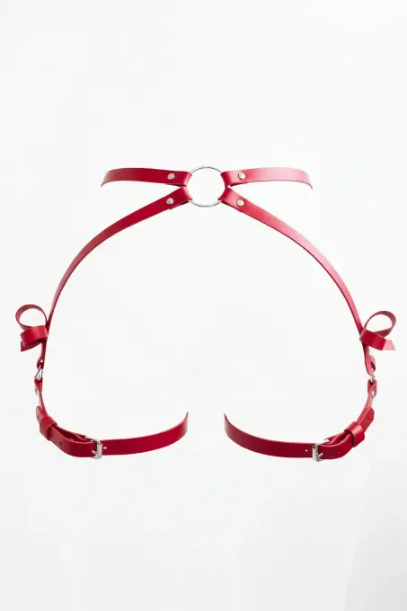 Kırmızı Tanga - Külot Suni Deri Halka Detaylı Fiyonk Süslemeli - APFT388 - 1