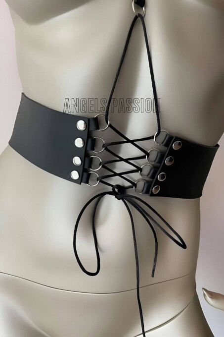 Klipsli Deri Korse Harness - Deri Korse Elbise - APFT594 - 2