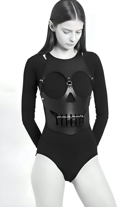 Kurukafa Tasarımlı Giysi Üzeri Giyilebilir Fantazi Seksi Deri Body Harness - APFT1153 - 1