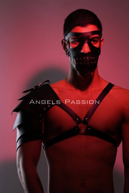 Maske Detaylı Tek Kol Barbar Kostüm Takım, Erkek Deri Cosplay Takım - APFTM197 - 8