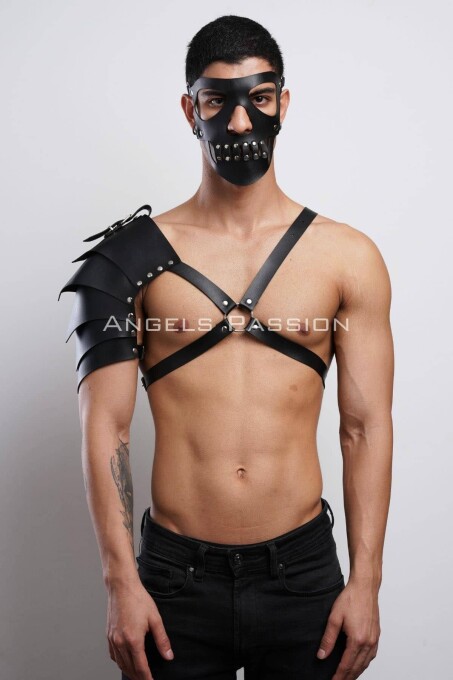 Maske Detaylı Tek Kol Barbar Kostüm Takım, Erkek Deri Cosplay Takım - APFTM197 - 3