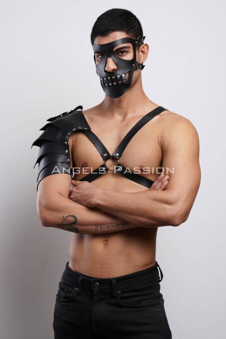 Maske Detaylı Tek Kol Barbar Kostüm Takım, Erkek Deri Cosplay Takım - APFTM197 - 2