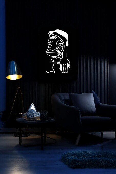 Minimalist Tek Çizgi Sanatı, Reflektörlü Deri Duvar Dekoru - 2