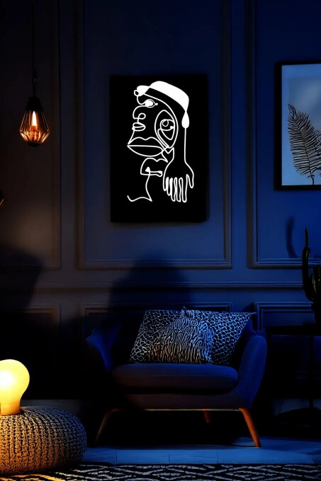 Minimalist Tek Çizgi Sanatı, Reflektörlü Deri Duvar Dekoru - 4
