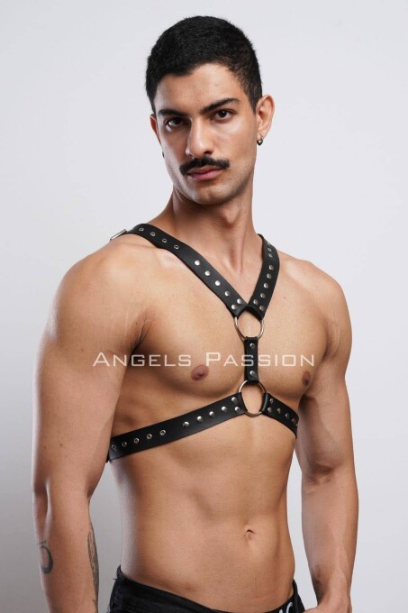 Perçin Detaylı Erkek Göğüs Harness, Erkek Parti Giyim - APFTM179 - 6