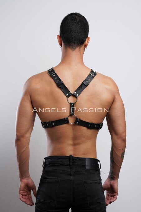 Perçin Detaylı Erkek Göğüs Harness, Erkek Parti Giyim - APFTM179 - 8