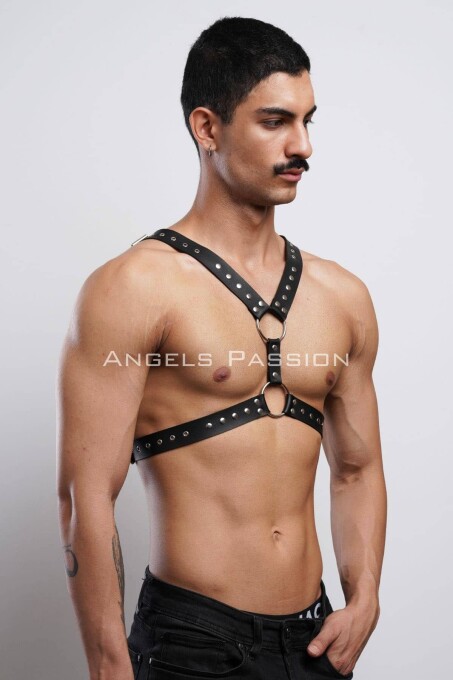 Perçin Detaylı Erkek Göğüs Harness, Erkek Parti Giyim - APFTM179 - 4