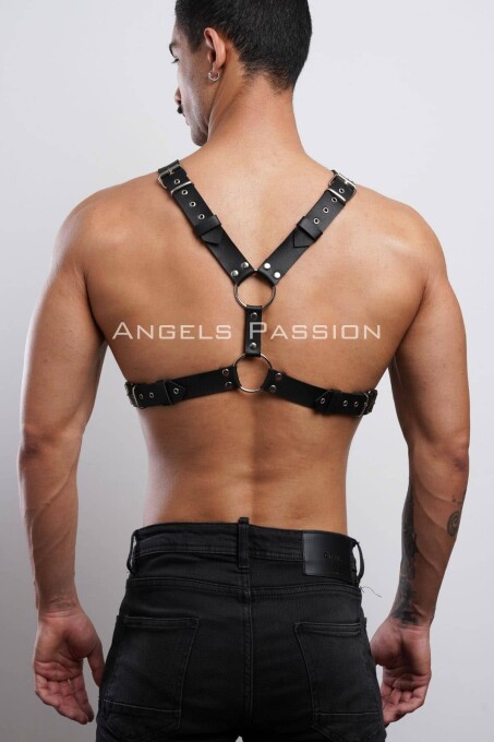 Perçin Detaylı Erkek Göğüs Harness, Erkek Parti Giyim - APFTM179 - 7