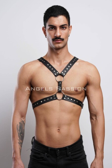 Perçin Detaylı Erkek Göğüs Harness, Erkek Parti Giyim - APFTM179 - 1