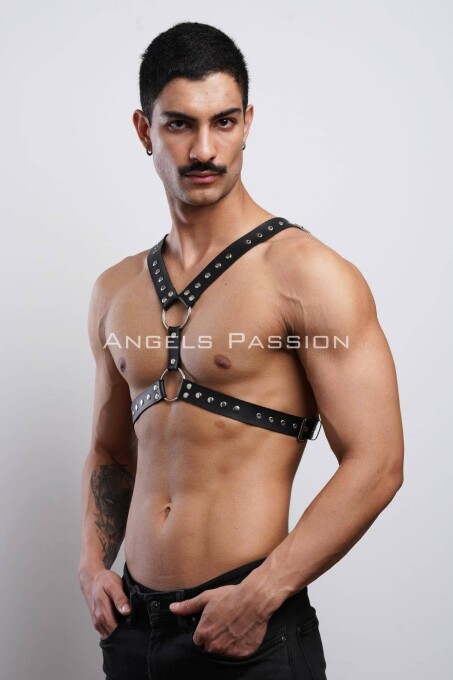 Perçin Detaylı Erkek Göğüs Harness, Erkek Parti Giyim - APFTM179 - 2