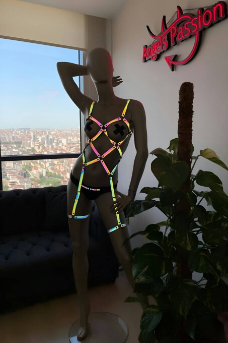 Pole Dans Giyim Işıkla Yansıyan Seksi Harness - 4