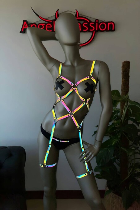 Pole Dans Giyim Işıkla Yansıyan Seksi Harness - 1