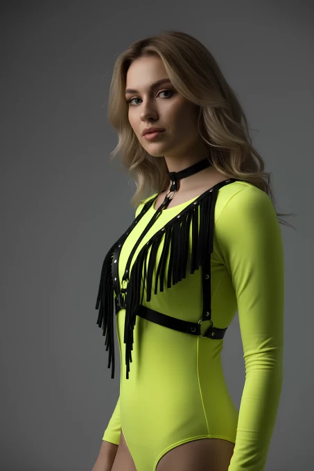 Püskül ve Deri Büstiyer Harness, Püsküllü Clubwear, Deri Büstiyer - APFT767 - 3