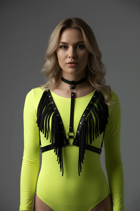 Püskül ve Deri Büstiyer Harness, Püsküllü Clubwear, Deri Büstiyer - APFT767 - 4