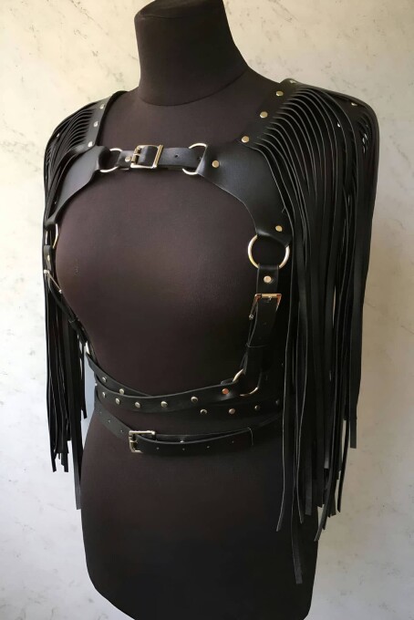 Püsküllü Deri Ceket Harness, Şık Deri Harness Ceket - APFT999 - 4