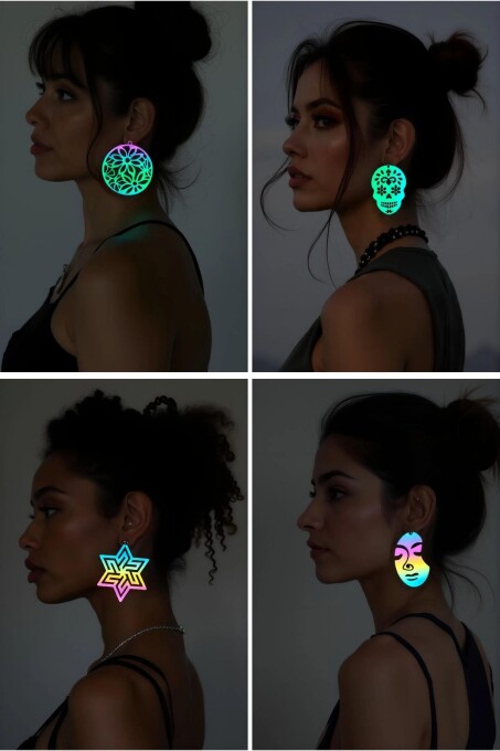 Rainbow Reflektörlü Küpe Seti, Şık Lazer Kesim 4'lü Küpe Seti - APBJ-TK - 1