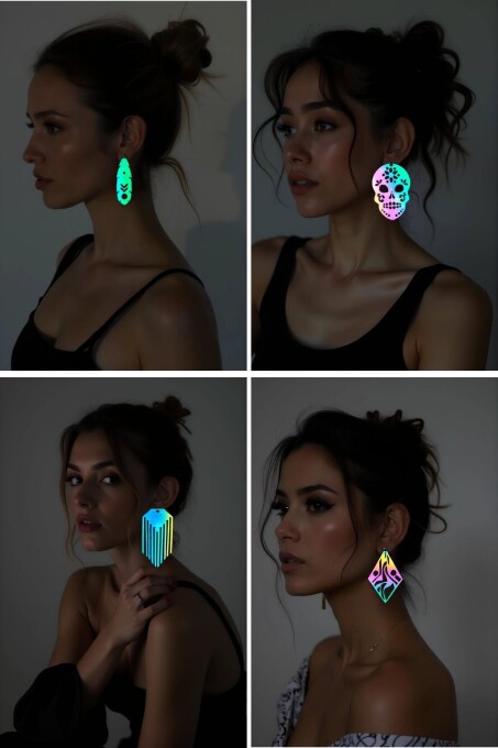 Rainbow Reflektörlü Lazer Kesim 4'lü Deri Küpe Seti, Tarz Küpe Set - APBJ-TK - 1
