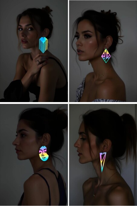 Rainbow Reflektörlü Lazer Kesim 4'lü Deri Küpe Seti, Tarz Küpe Set - APBJ-TK - 1