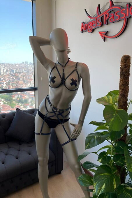 Reflektörlü İç Giyim Fantazi Harness Jartiyer Takım - 2