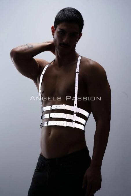 Reflektörlü (Karanlıkta Parlayan) Erkek Göğüs Harness, Parti Aksesuar, Clubwear - APFTM17 - 3