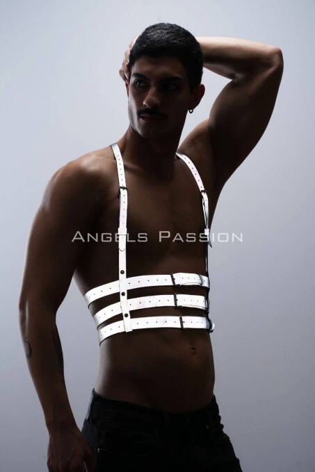 Reflektörlü (Karanlıkta Parlayan) Erkek Göğüs Harness, Parti Aksesuar, Clubwear - APFTM17 - 5