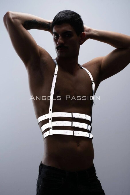 Reflektörlü (Karanlıkta Parlayan) Erkek Göğüs Harness, Parti Aksesuar, Clubwear - APFTM17 - 6