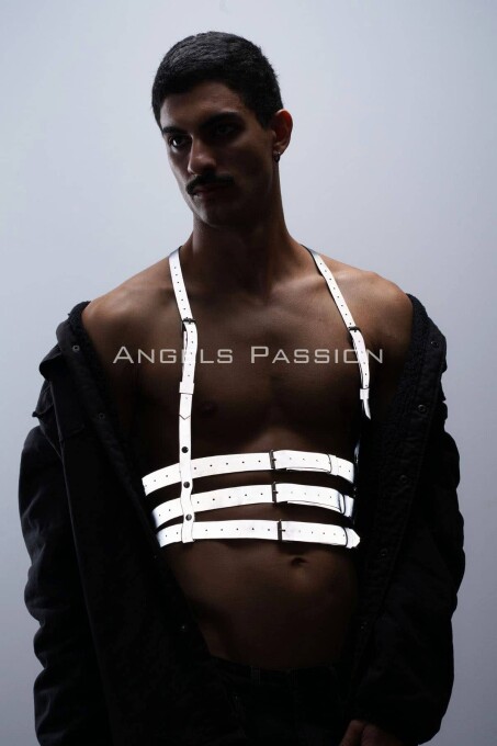 Reflektörlü (Karanlıkta Parlayan) Erkek Göğüs Harness, Parti Aksesuar, Clubwear - APFTM17 - 9