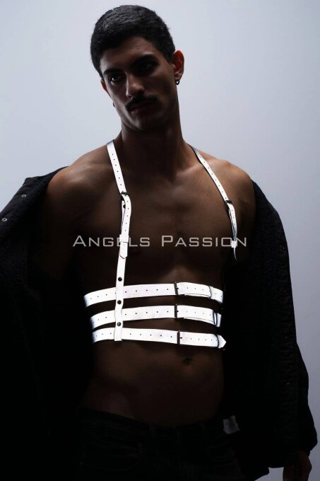 Reflektörlü (Karanlıkta Parlayan) Erkek Göğüs Harness, Parti Aksesuar, Clubwear - APFTM17 - 8