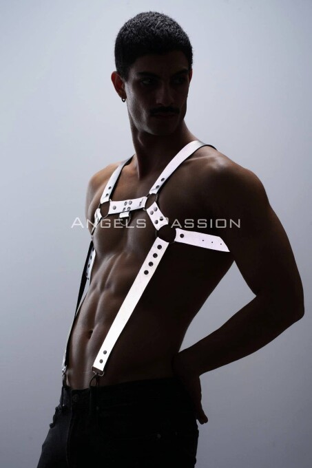 Reflektörlü (Karanlıkta Parlayan) Erkek Göğüs Harness, Reflektörlü Pantolon Askısı, Clubwear - APFTM23 - 10