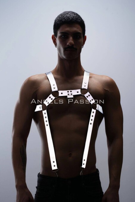 Reflektörlü (Karanlıkta Parlayan) Erkek Göğüs Harness, Reflektörlü Pantolon Askısı, Clubwear - APFTM23 - 1