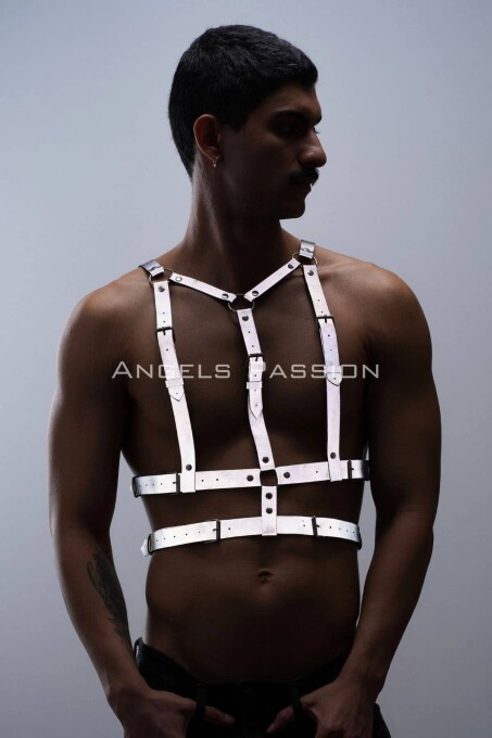 Reflektörlü (Karanlıkta Parlayan) Göğüs Harness, Clubwear, Tarz Erkek Vücut Aksesuar - APFTM40 - 2