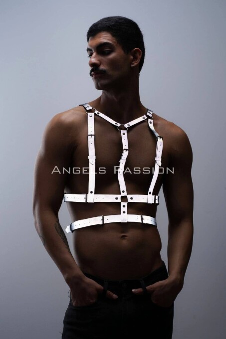 Reflektörlü (Karanlıkta Parlayan) Göğüs Harness, Clubwear, Tarz Erkek Vücut Aksesuar - APFTM40 - 3