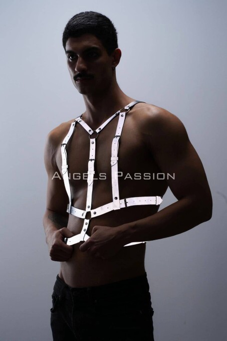 Reflektörlü (Karanlıkta Parlayan) Göğüs Harness, Clubwear, Tarz Erkek Vücut Aksesuar - APFTM40 - 4