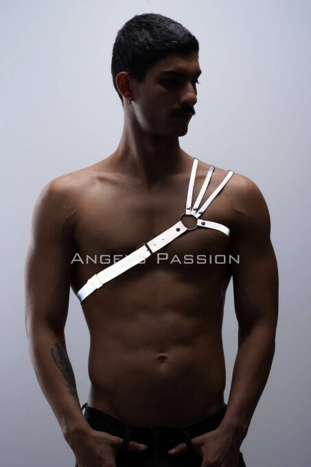 Reflektörlü (Karanlıkta Parlayan) Omuz Detaylı Şık Erkek Göğüs Harness, 3 Çizgili Harness - APFTM45 - 2
