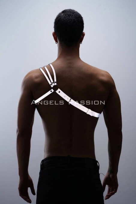 Reflektörlü (Karanlıkta Parlayan) Omuz Detaylı Şık Erkek Göğüs Harness, 3 Çizgili Harness - APFTM45 - 4