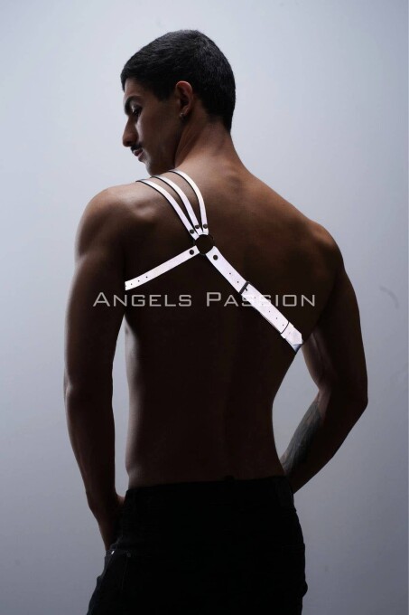 Reflektörlü (Karanlıkta Parlayan) Omuz Detaylı Şık Erkek Göğüs Harness, 3 Çizgili Harness - APFTM45 - 6
