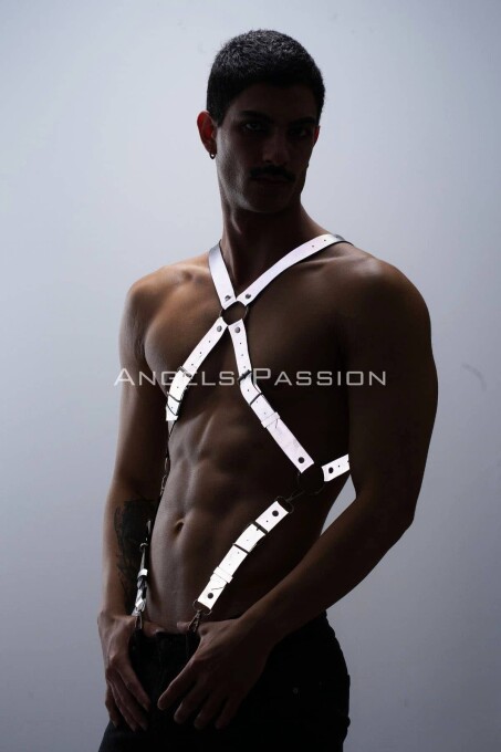 Reflektörlü (Karanlıkta Parlayan) Pantolon Askısı, Reflektörlü Clubwear, Göğüs Harness - APFTM84 - 4