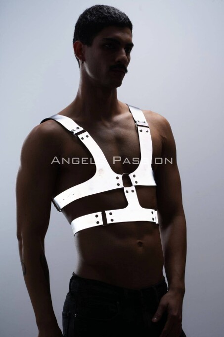 Reflektörlü (Karanlıkta Parlayan) Sert Göğüs Harness, Gay Harness Aksesuar, Gay Giyim - APFTM119 - 3
