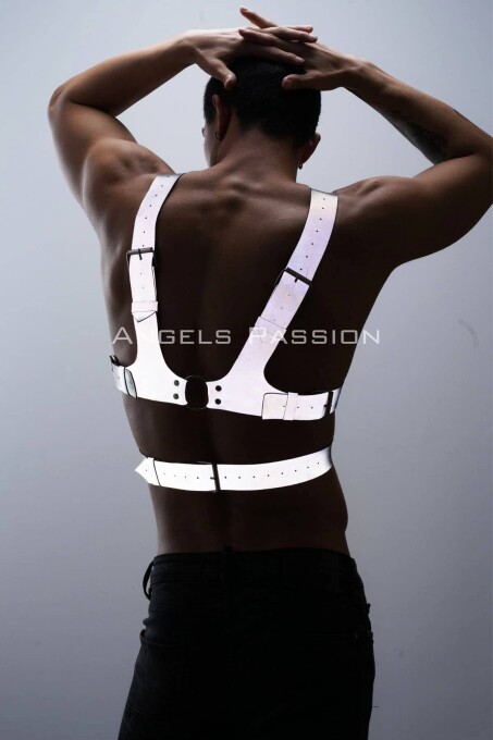 Reflektörlü (Karanlıkta Parlayan) Sert Göğüs Harness, Gay Harness Aksesuar, Gay Giyim - APFTM119 - 6