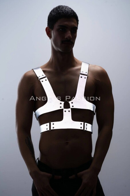 Reflektörlü (Karanlıkta Parlayan) Sert Göğüs Harness, Gay Harness Aksesuar, Gay Giyim - APFTM119 - 1