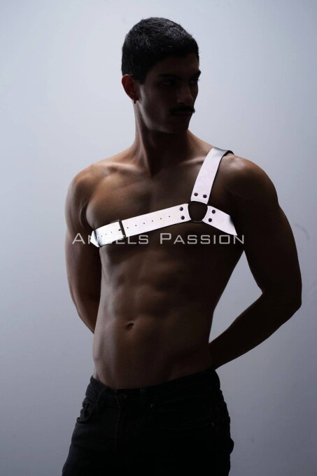 Reflektörlü (Karanlıkta Parlayan) Tek Omuz Erkek Göğüs Harness, Clubwear - APFTM32 - 3