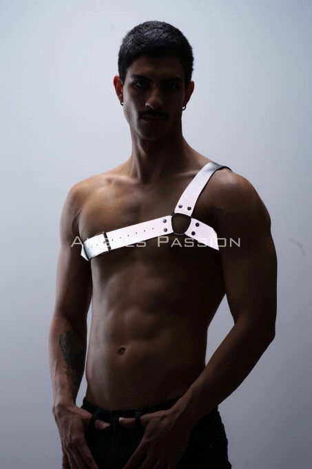 Reflektörlü (Karanlıkta Parlayan) Tek Omuz Erkek Göğüs Harness, Clubwear - APFTM32 - 4