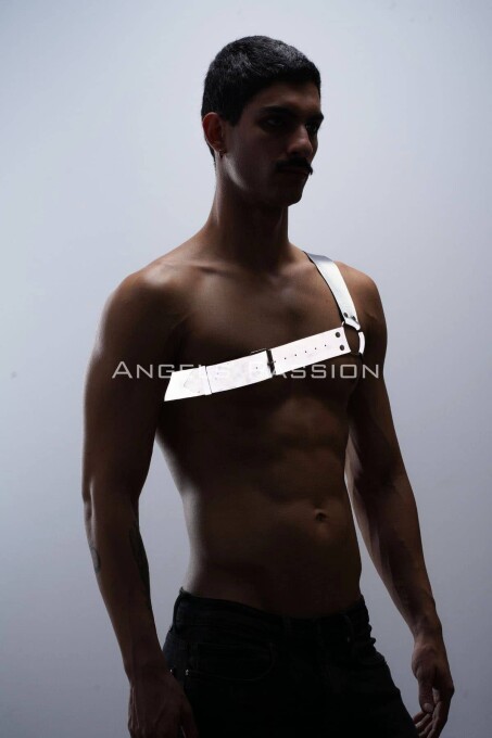 Reflektörlü (Karanlıkta Parlayan) Tek Omuz Erkek Göğüs Harness, Clubwear - APFTM32 - 5