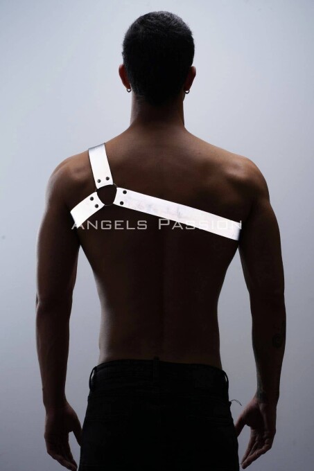 Reflektörlü (Karanlıkta Parlayan) Tek Omuz Erkek Göğüs Harness, Clubwear - APFTM32 - 6
