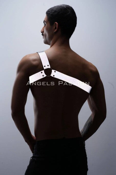 Reflektörlü (Karanlıkta Parlayan) Tek Omuz Erkek Göğüs Harness, Clubwear - APFTM32 - 7